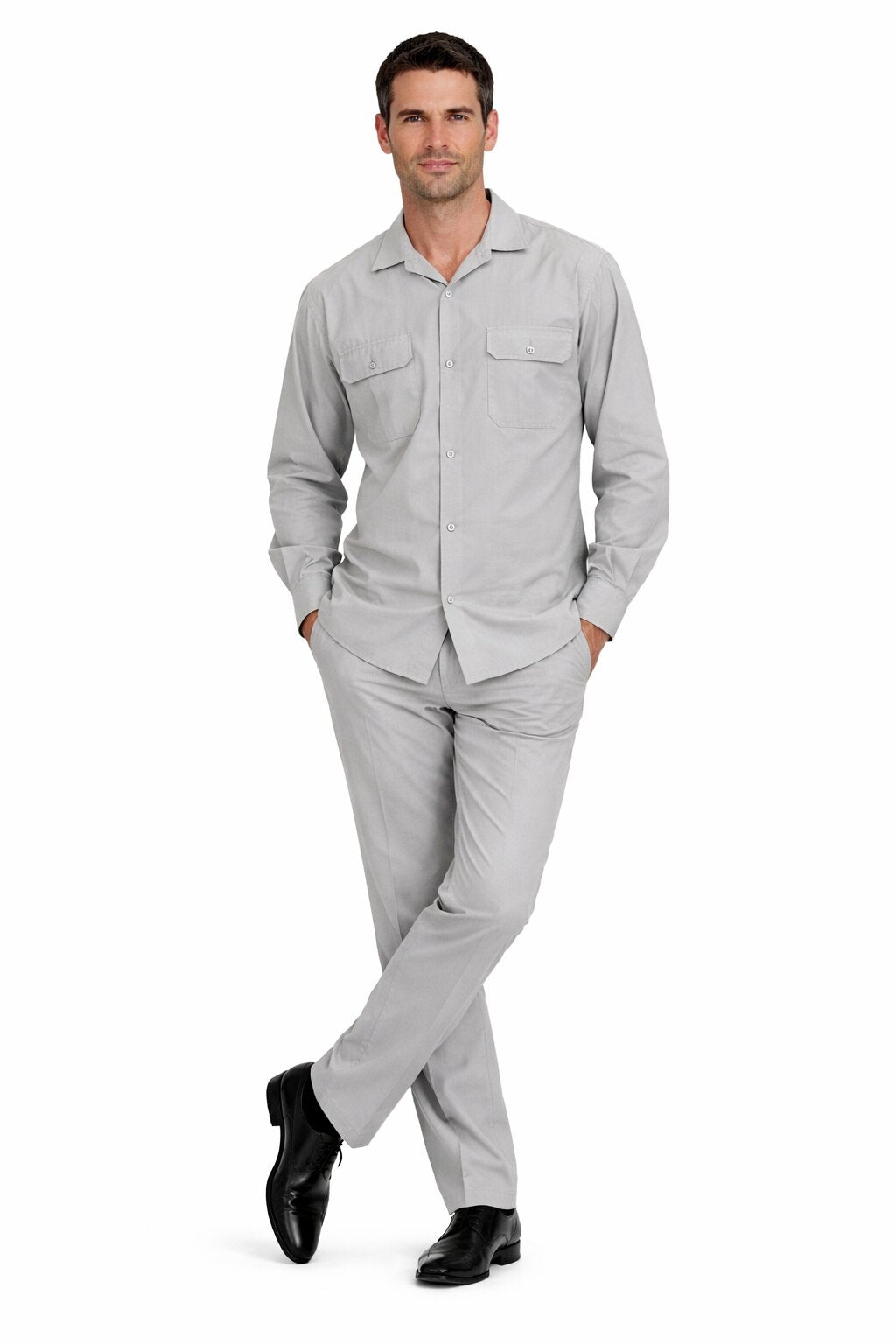Mens Luxury Grey Wool Two-Piece Leisure Walking Suit - Small