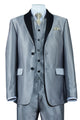 Cheap Priced Suit- Mens 2 Button Vested Slim Fit Shiny Sharkskin Tuxedo Grey Suit