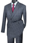 Cheap priced Suit - Mens Double Breasted Bold Windowpane Plaid Grey Suit