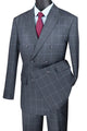 Cheap priced Suit - Mens Double Breasted Bold Windowpane Plaid Grey Suit