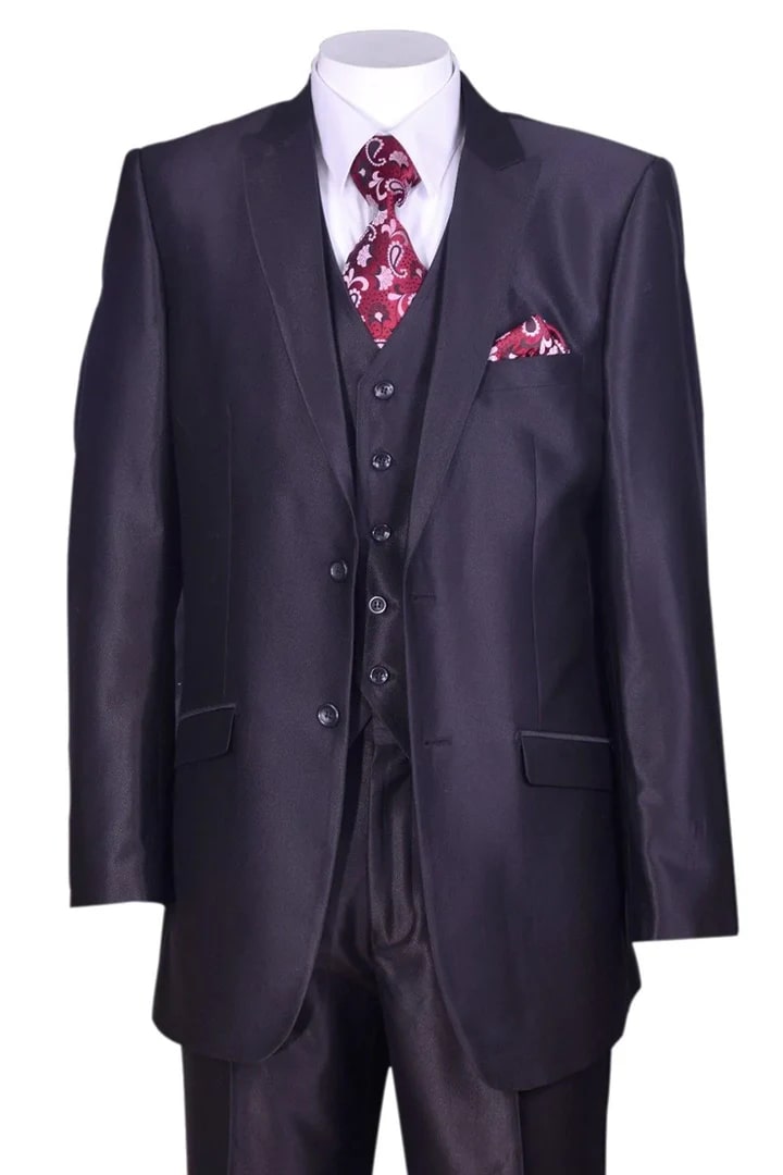 Cheap Suit - Mens 2 Button Vested Slim Fit Shiny Sharkskin Grey Suit