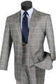 Cheap Priced Suit - Mens 2 Button Vested Peak Lapel Plaid Windowpane Grey Suit