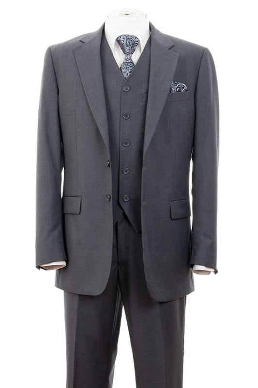 Cheap Suit - Mens Modern Fit 2 Button Vested Basic Grey Suit