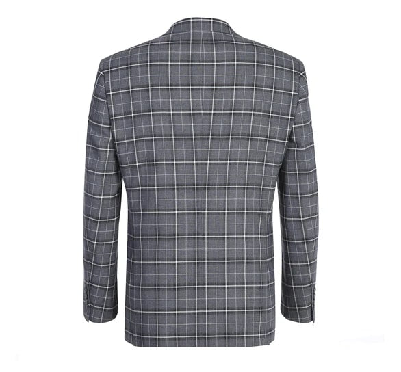 Renoir Clothing - Renoir Suit - Renoir Fashion - Stretch Performance 2-button Classic Fit Grey and White Check Renoir Suit - Coat Size 38