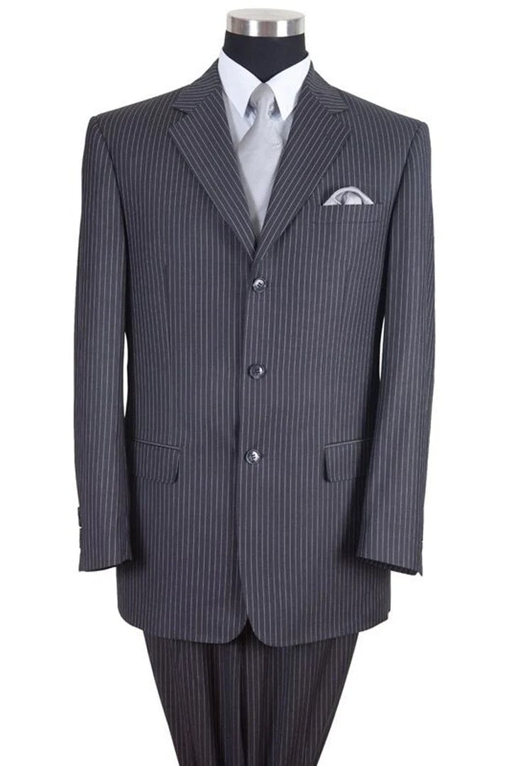 Cheap Suit - Mens Classic Fit 3 Button Banker Pinstripe Grey Suit