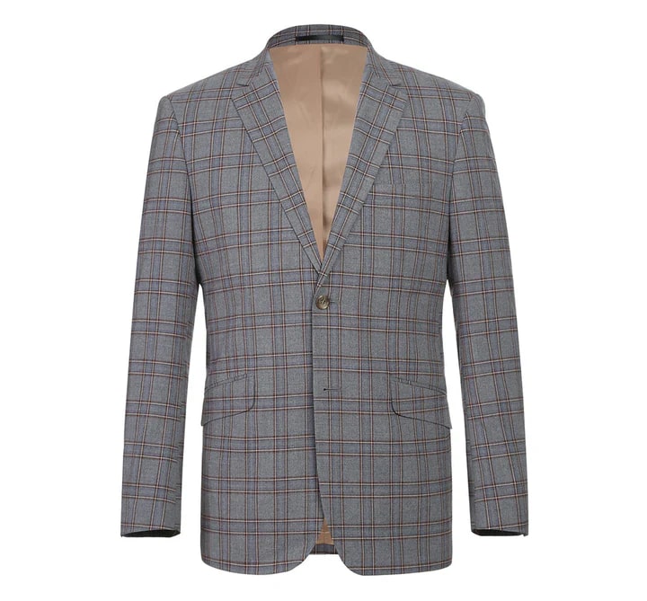 Cheap Priced Suit - Mens Two Button Slim Fit Two Piece Suit In Grey & Bronze Windowpane Plaid Check - 38 Short Jacket+32 Waist Adjustable 28to34)(Height: 5 4 to5 7 )(Neck  15-16.5)S-M)