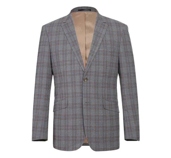 Cheap Priced Suit - Mens Two Button Slim Fit Two Piece Suit In Grey & Bronze Windowpane Plaid Check