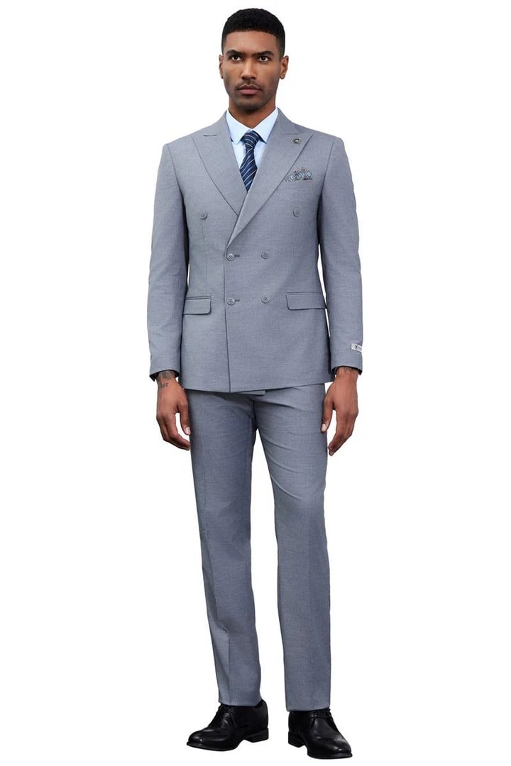 Cheap Suit - Men's Designer Stacy Adams Classic Double Breasted Grey Suit