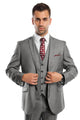 Cheap Priced Suit- Men's Two Button Vested Business Sharkskin Grey Suit