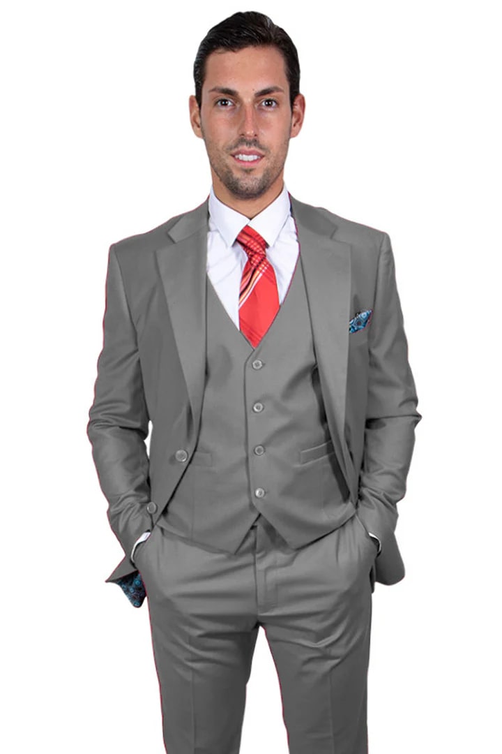 Cheap Priced Suit - Men's Two Button Vested Stacy Adams Basic Grey  2 button Suit Grey Prom 2025 Suits - 38 Short Jacket+32 Waist Adjustable 28to34)(Height: 5 4 to5 7 )(Neck  15-16.5)S-M)
