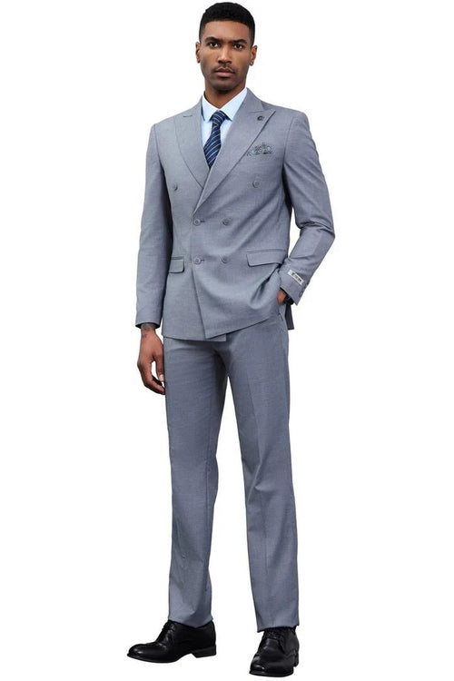 Cheap Priced Suit - Men's Designer Stacy Adams Classic Double Breasted Grey Suit