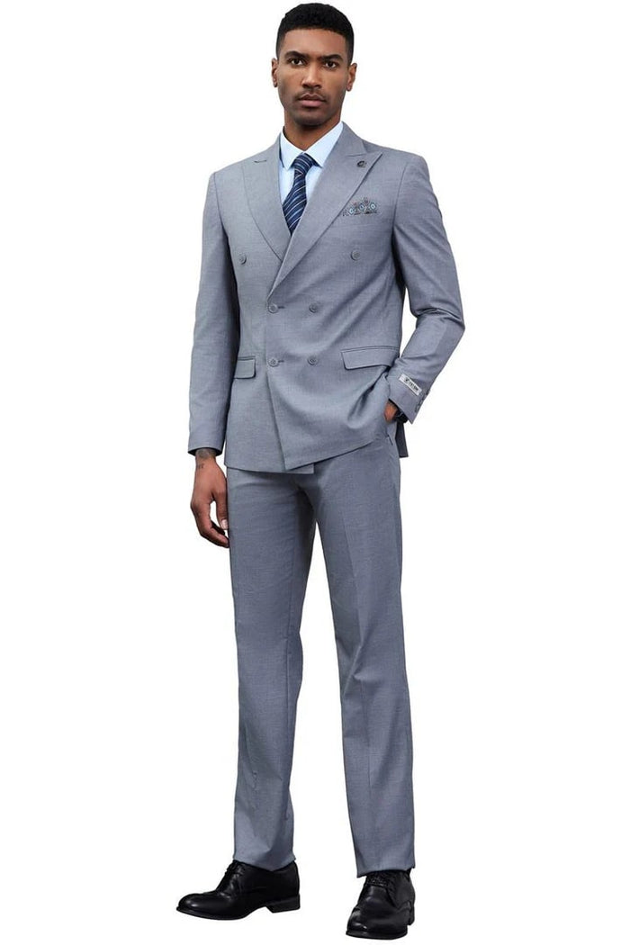 Cheap Priced Suit - Men's Designer Stacy Adams Classic Double Breasted Grey Suit