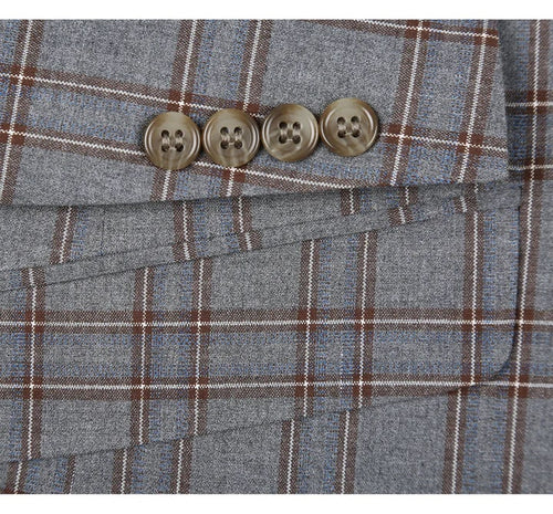 Cheap Priced Suit - Mens Two Button Slim Fit Two Piece Suit In Grey & Bronze Windowpane Plaid Check