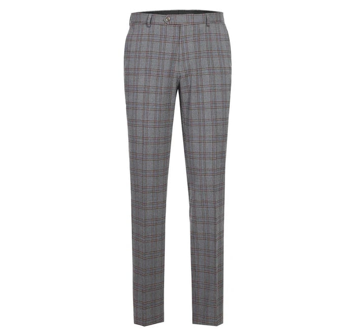 Cheap Priced Suit - Mens Two Button Slim Fit Two Piece Suit In Grey & Bronze Windowpane Plaid Check