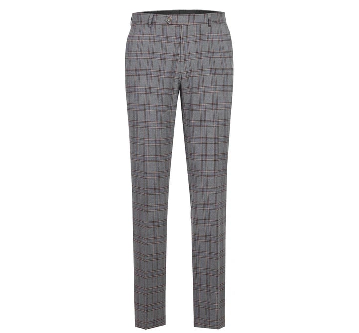 Cheap Suit - Mens Two Button Slim Fit Two Piece Suit In Grey & Bronze Windowpane Plaid Check