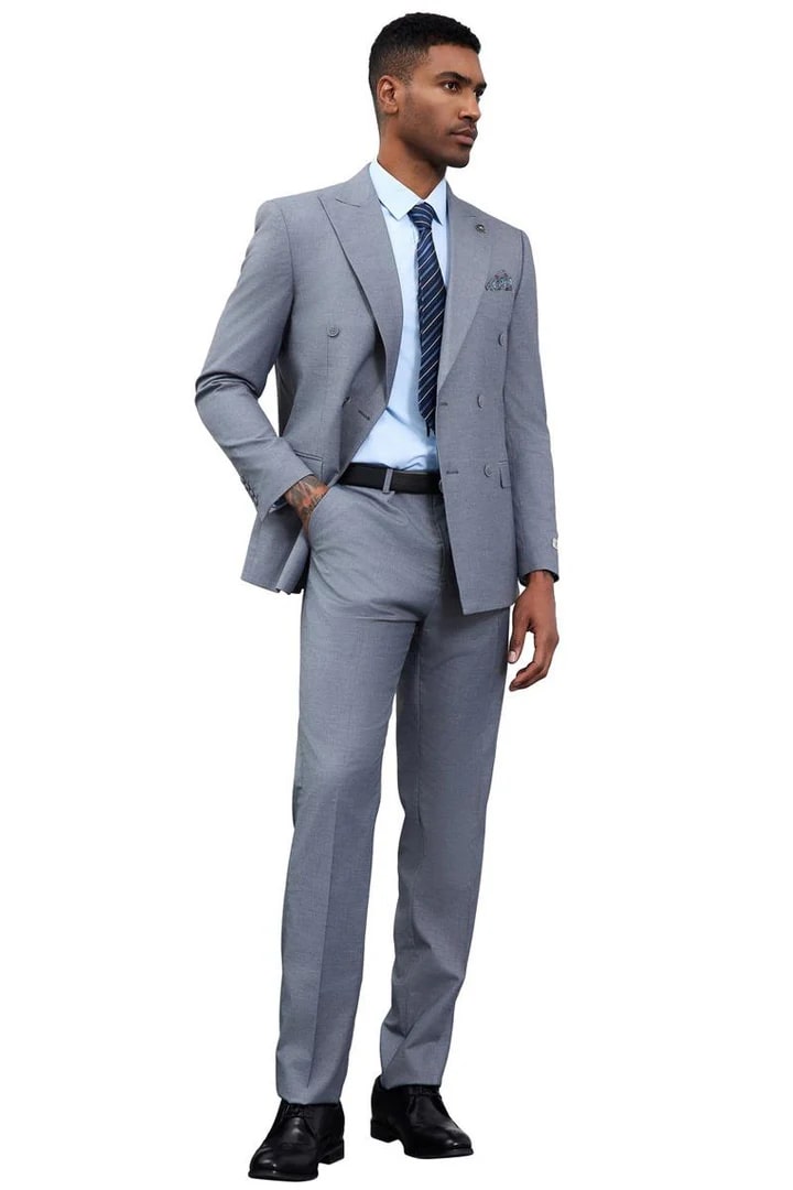 Cheap Suit - Men's Designer Stacy Adams Classic Double Breasted Grey Suit