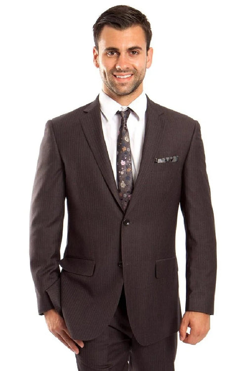 Cheap Priced Suit - Men's Two Button Regular Fit Micro Pinstripe Business Grey Suit