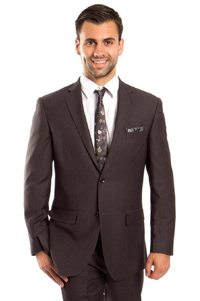 Cheap Priced Suit - Men's Two Button Regular Fit Micro Pinstripe Business Grey Suit