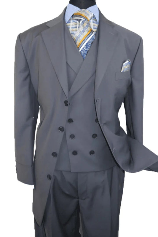 Cheap Suit - Mens 4 Button Fashion Grey Suit With Double Breasted Vest