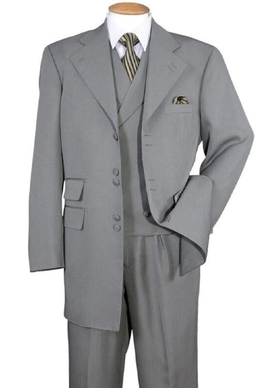 Zoot Suit - Mens Double Button Vested Fashion Grey Zoot Suit