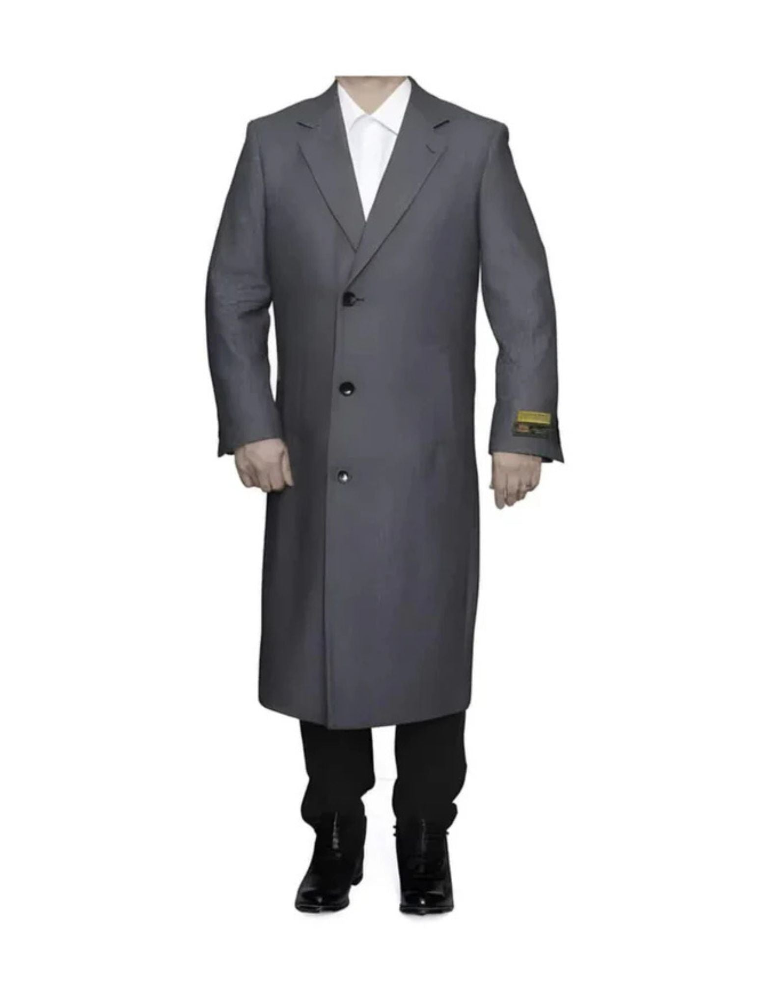 Full Length men's Ankle length Top Coat / Overcoats In Grey Herringbone - Mens Overcoats - Coat Size 38