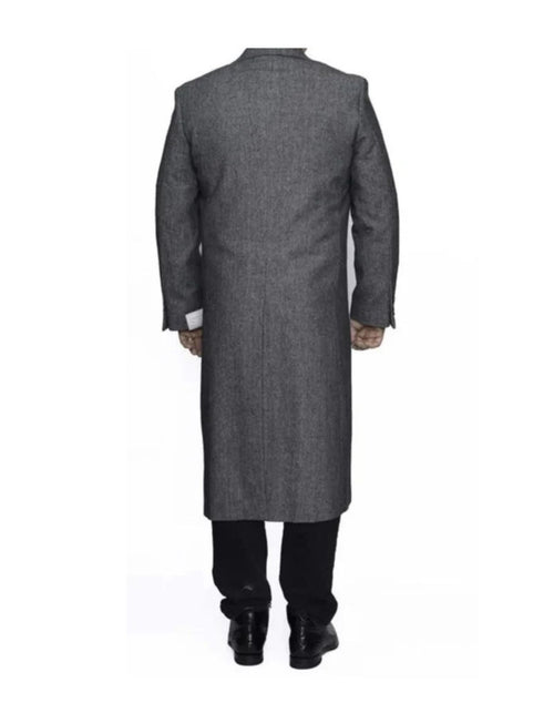 Full Length men's Ankle length Top Coat / Overcoats In Grey Herringbone - Mens Overcoats