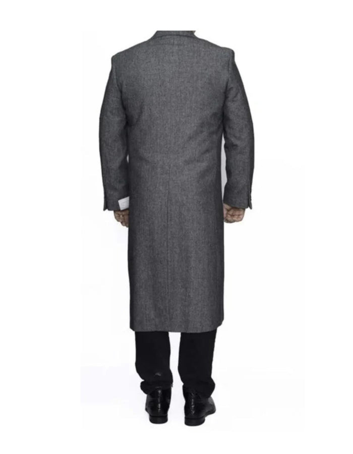 Full Length men's Ankle length Top Coat / Overcoats In Grey Herringbone - Mens Overcoats
