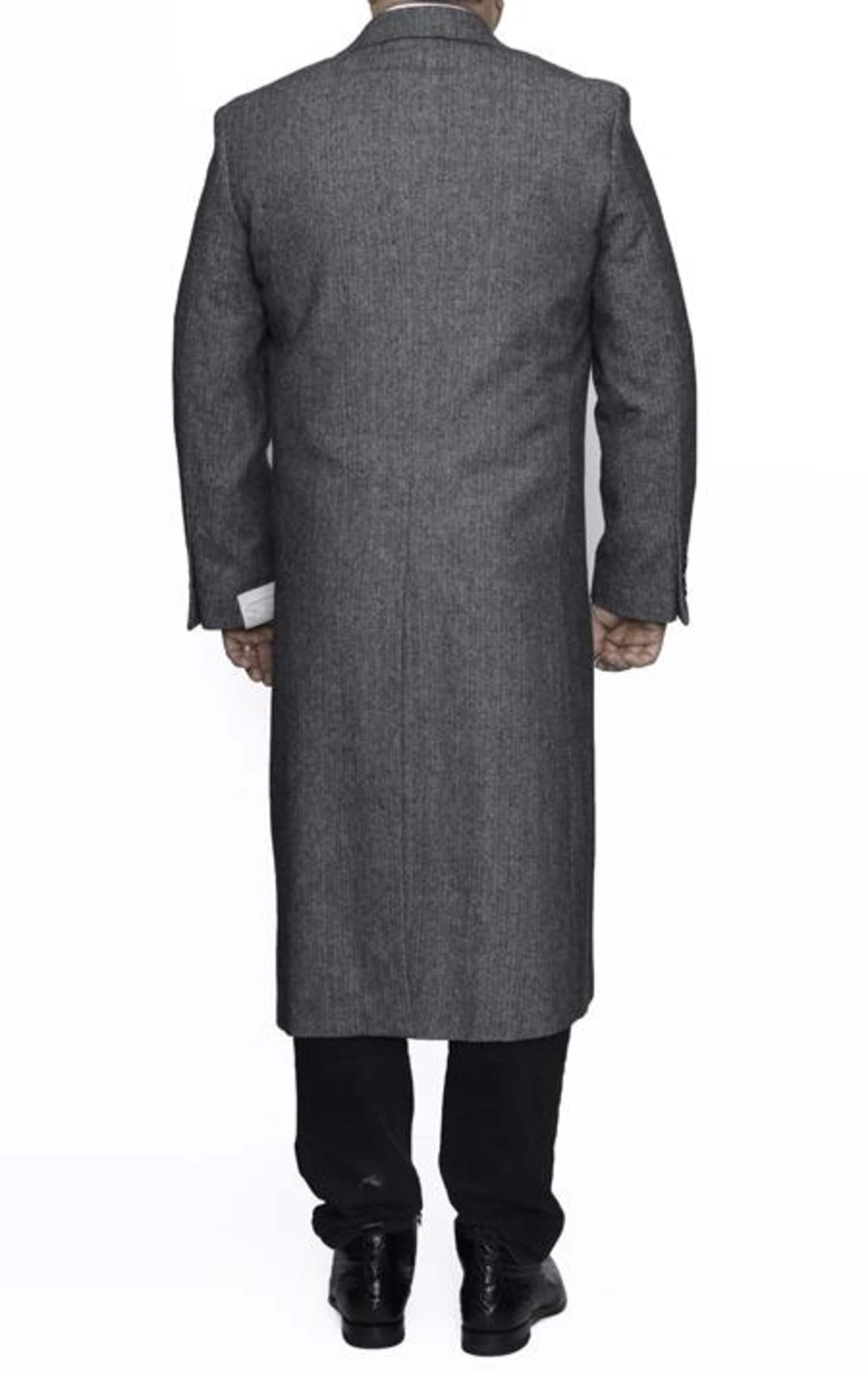 Full Length men s Ankle length Top Coat Overcoat In Grey Herringbone Mens Overcoat