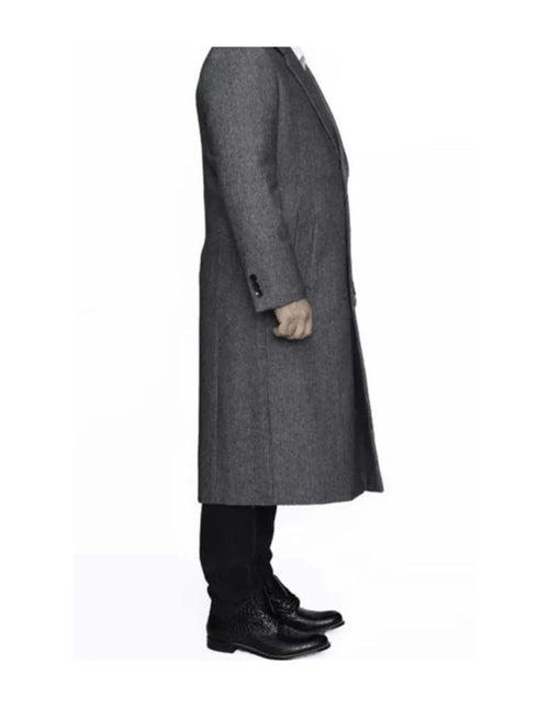Full Length men's Ankle length Top Coat / Overcoats In Grey Herringbone - Mens Overcoats