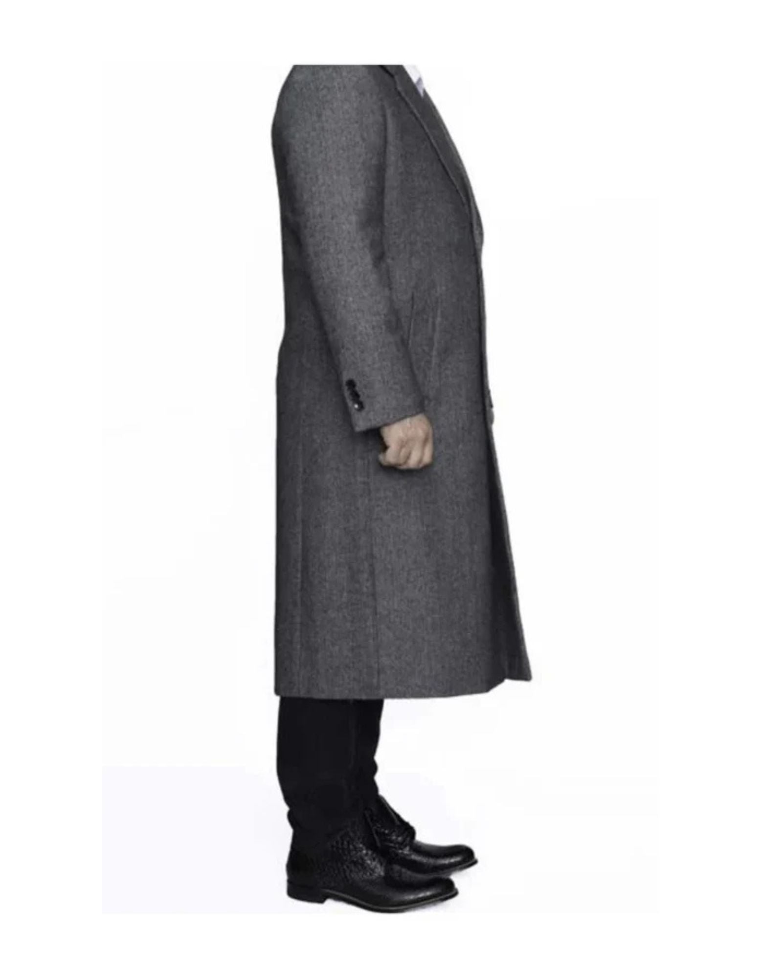 Full Length men's Ankle length Top Coat / Overcoat In Grey Herringbone - Mens Overcoat - Coat Size 38