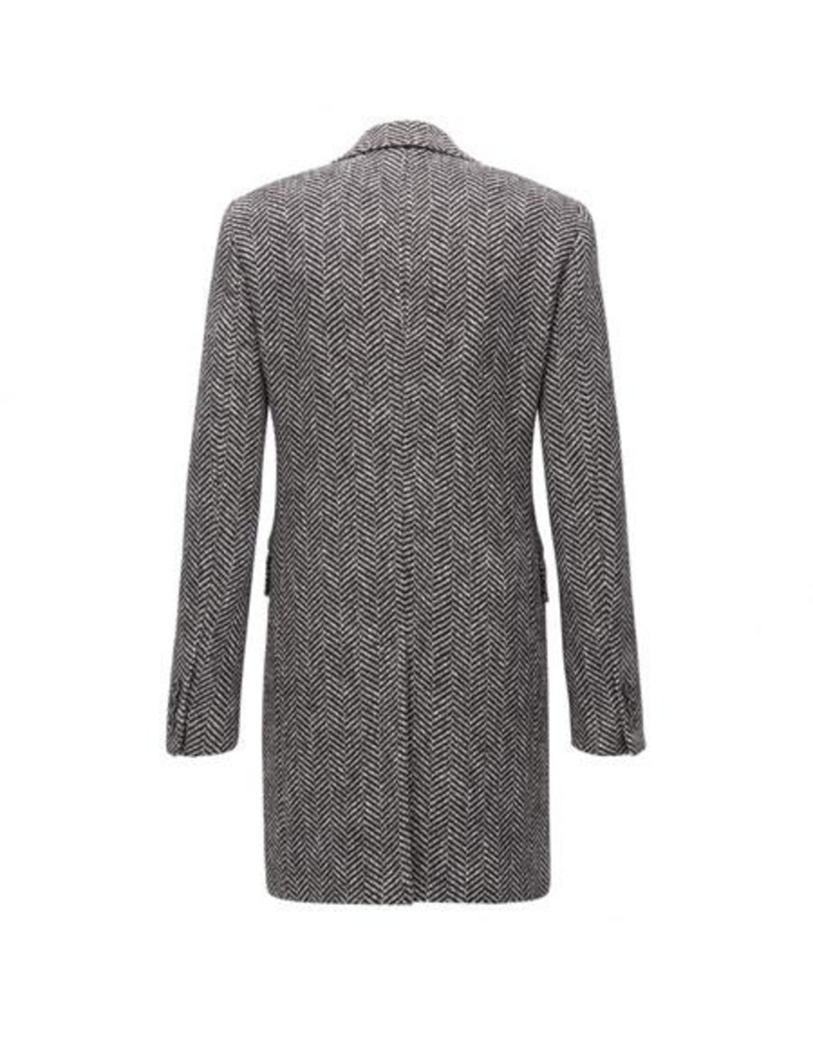 men's Double Breasted Gray Herringbone Tweed Six Button Overcoat