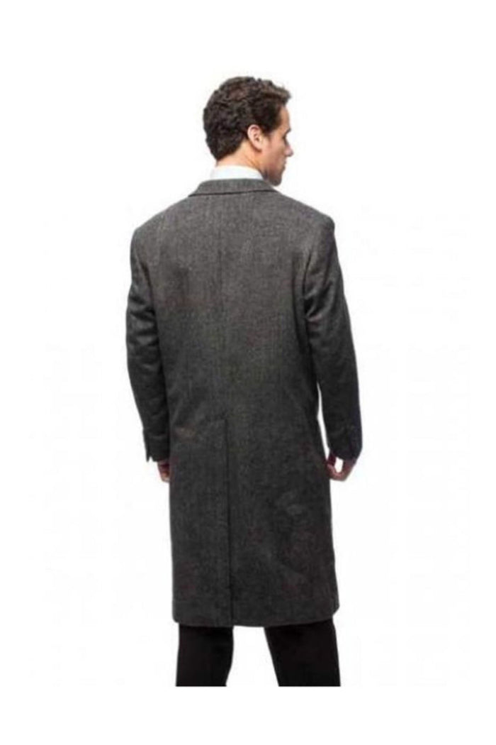 Herringbone Cashmere Blend Grey Top Coat Three Button
