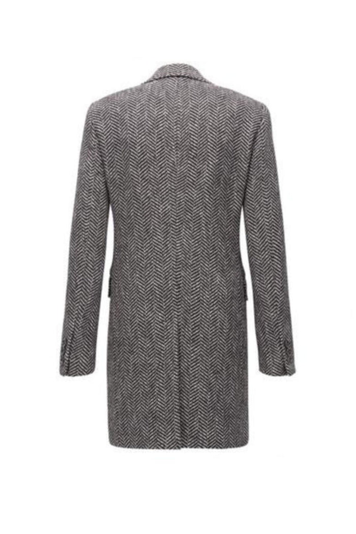 men's Double Breasted Gray Herringbone Tweed Six Button Overcoat