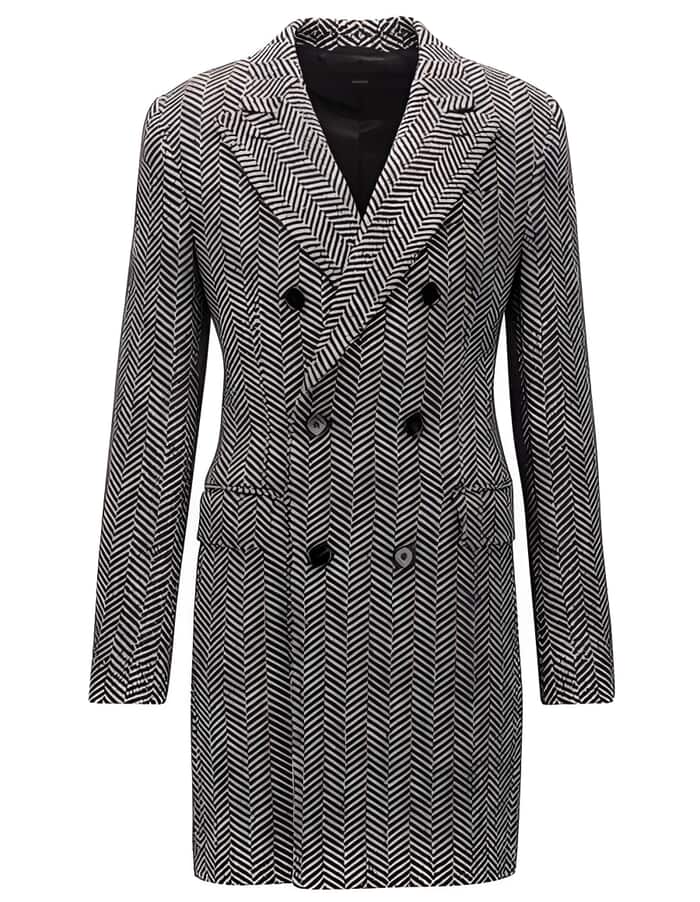 men's Double Breasted Gray Herringbone Tweed Six Button Overcoat