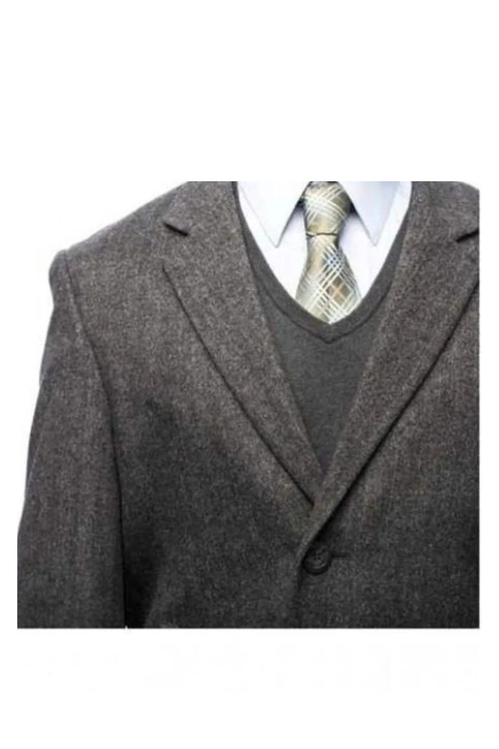 Herringbone Cashmere Blend Grey Top Coat Three Button
