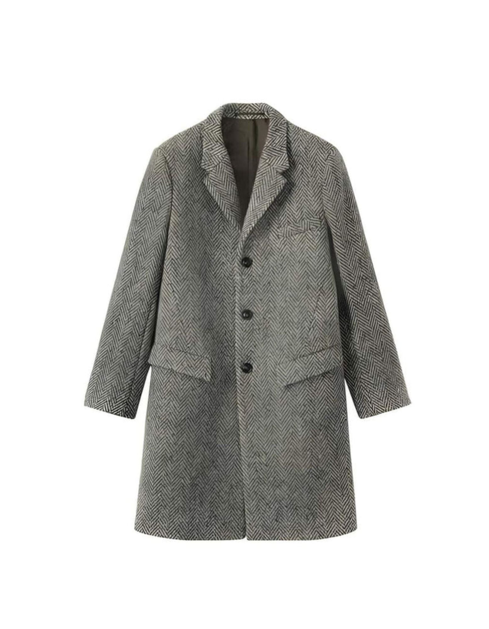 Gray ~ Grey Herringbone ~ Tweed 95% Wool Overcoat ~ Long men's Dress Topcoat - Winter coat - Coat Size 38