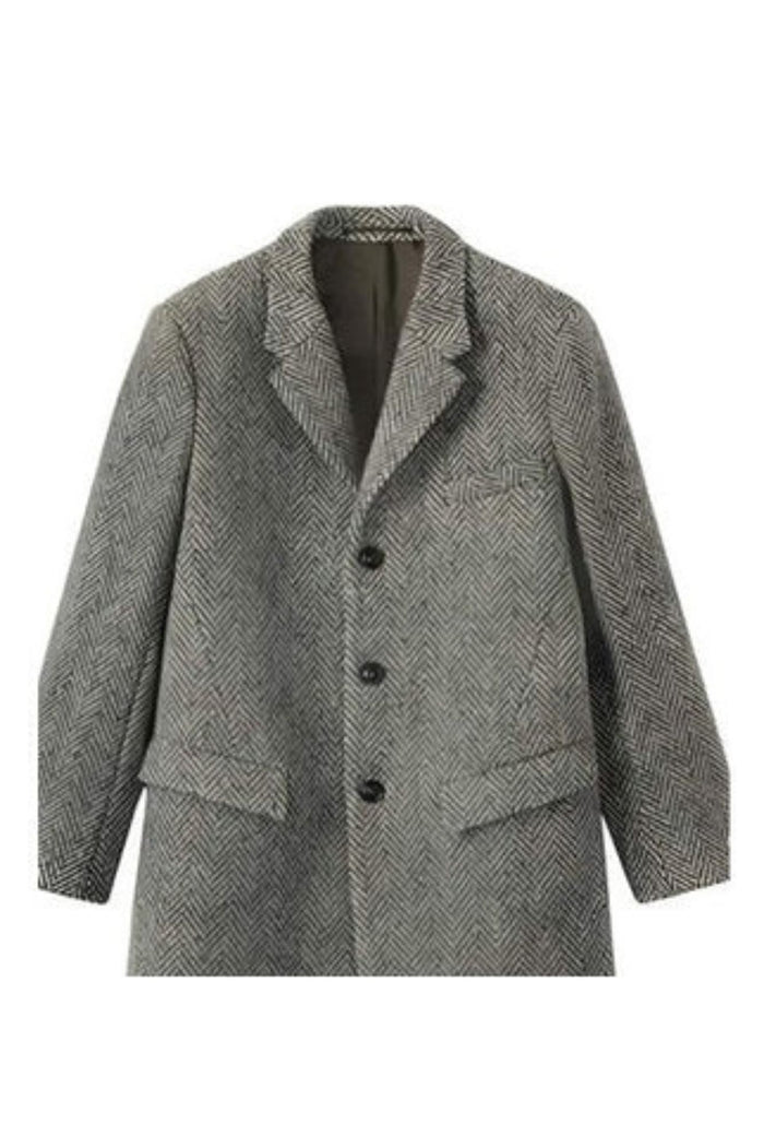 Herringbone Tweed Wool Gray ~ Grey Top Coat ~ Overcoat Three Button - Mens Topcoat