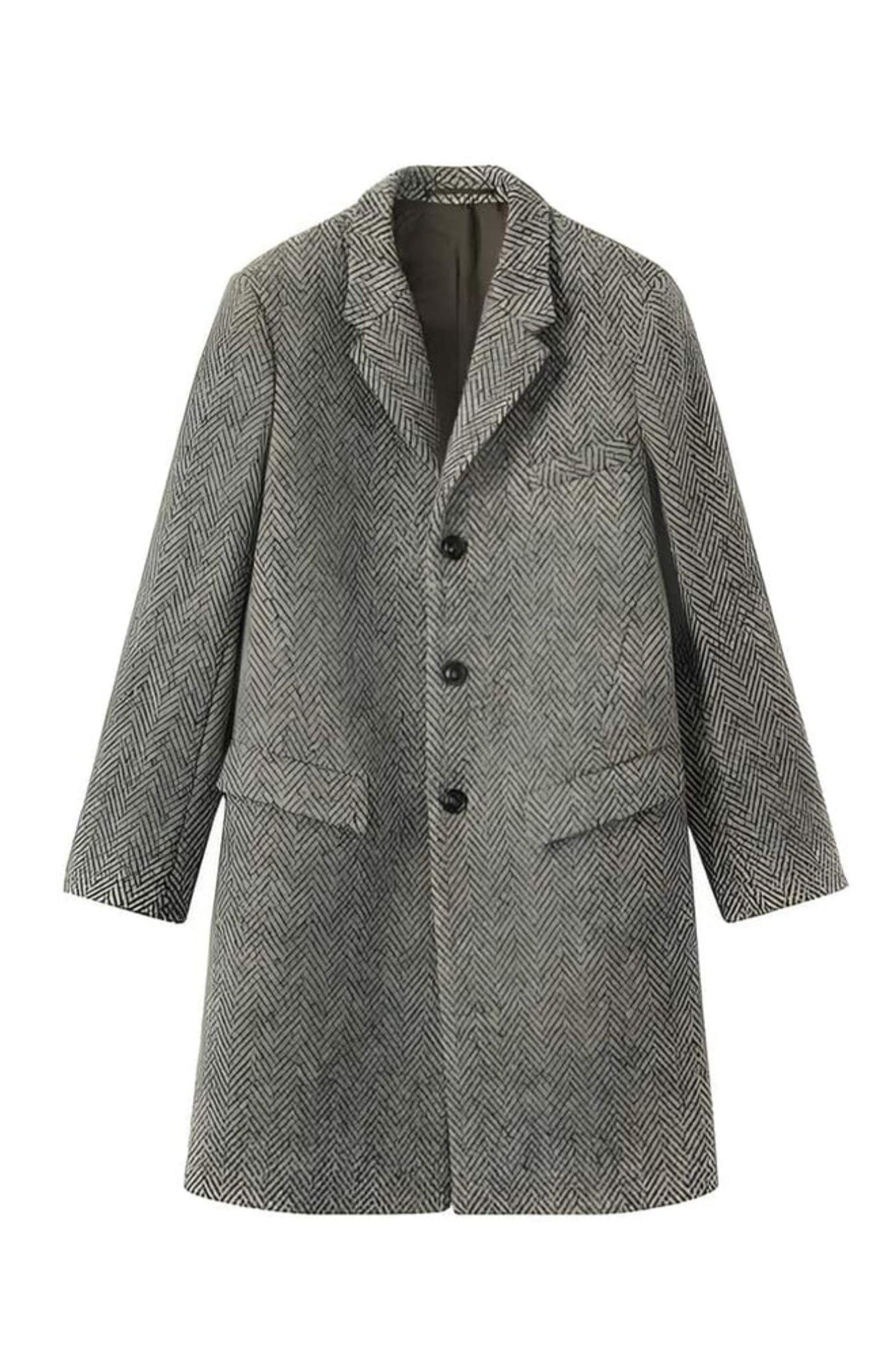 Herringbone Tweed Wool Gray ~ Grey Top Coat ~ Overcoat Three Button - Mens Topcoat - Coat Size 38
