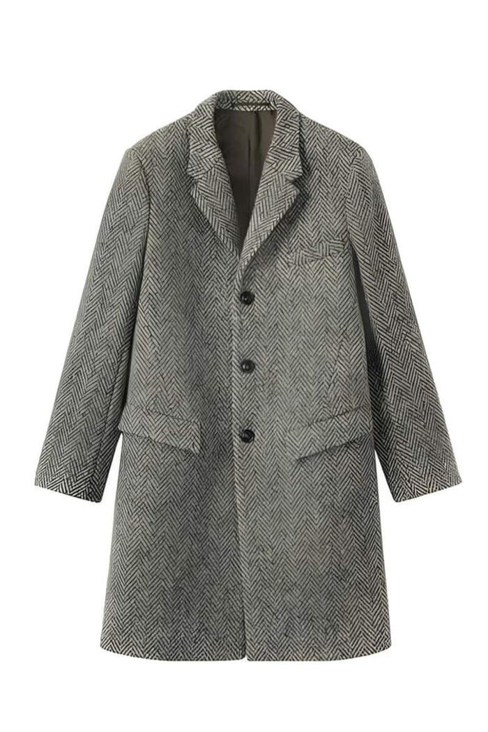 Herringbone Tweed Wool Gray ~ Grey Top Coat ~ Overcoat Three Button - Mens Topcoat