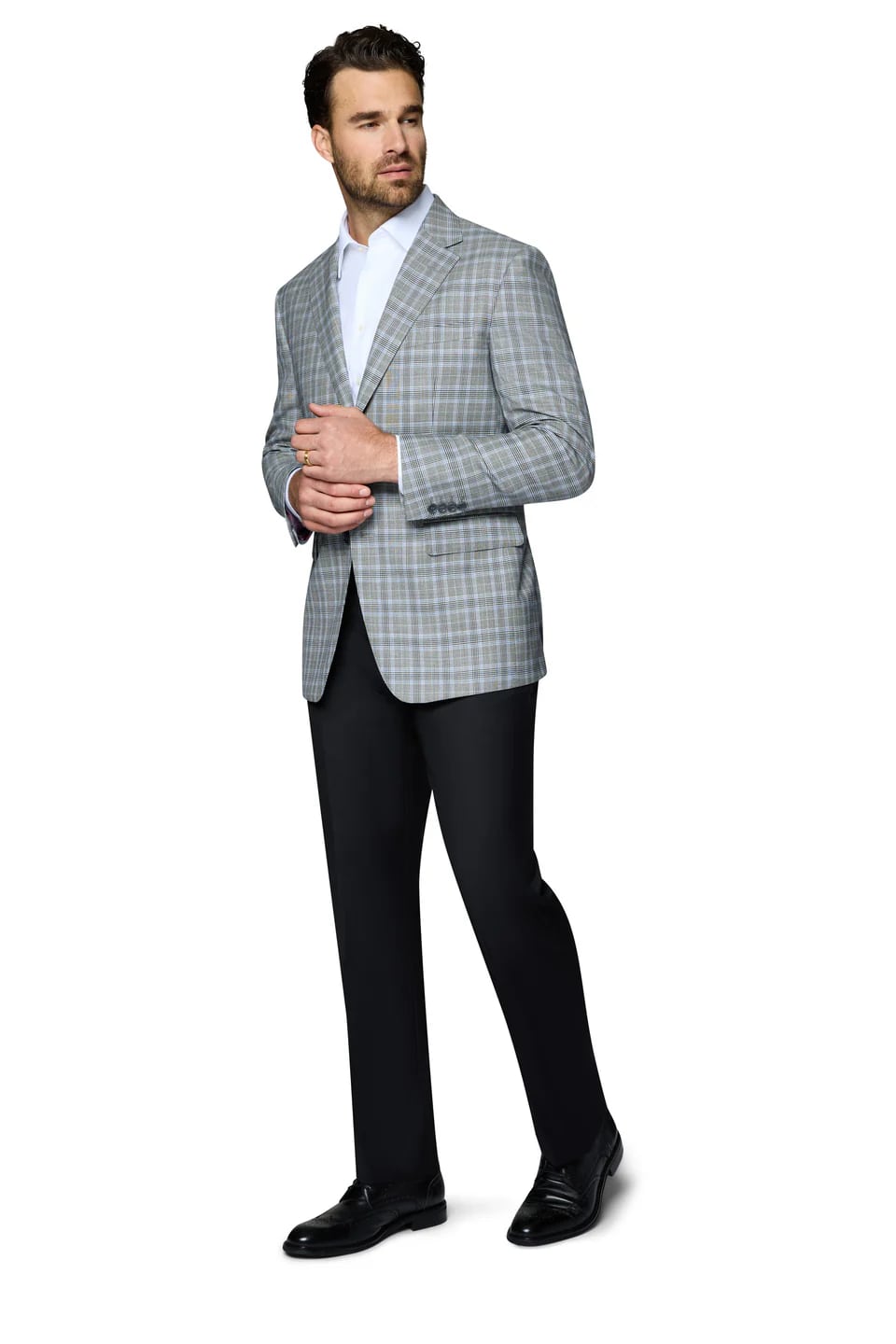 Grey Wool Modern Fit Plaid Sport Coat