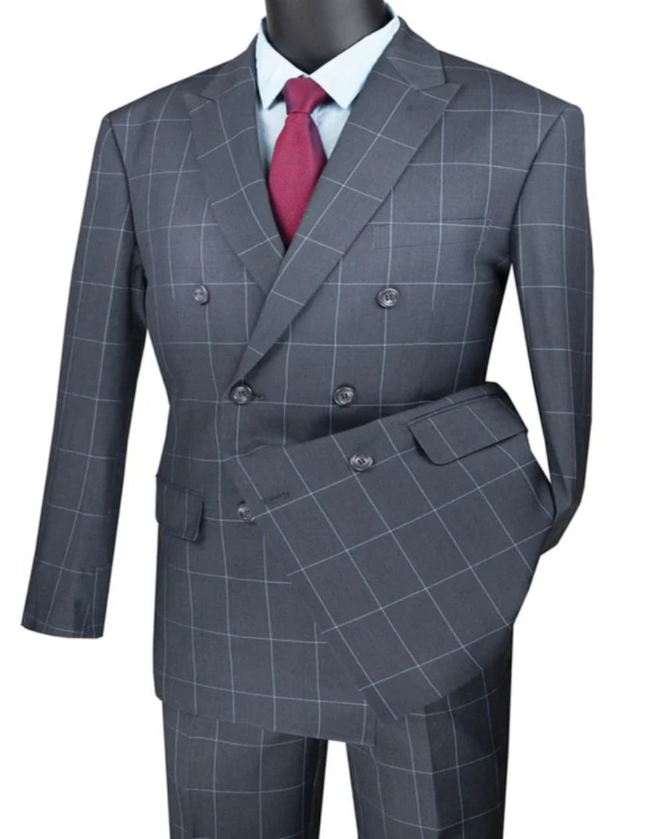 1920's Mens Vested Bold Gangster Vintage Plaid Suit With White Vest in Grey - 34 Short or Extra Small