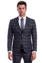 Cheap priced Suit- Men's Two Button Vested Slim Fit Suit In Bold Grey & White Windowpane Plaid