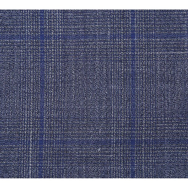 English Laundry Suits  Designer Brand - Wool Silk and Linen Double Breasted Slim Fit Grey and Blue Windowpane Check by English Laundry