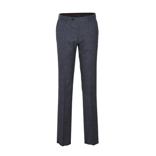 English Laundry Suits  Designer Brand - Wool Silk and Linen Double Breasted Slim Fit Grey and Blue Windowpane Check by English Laundry