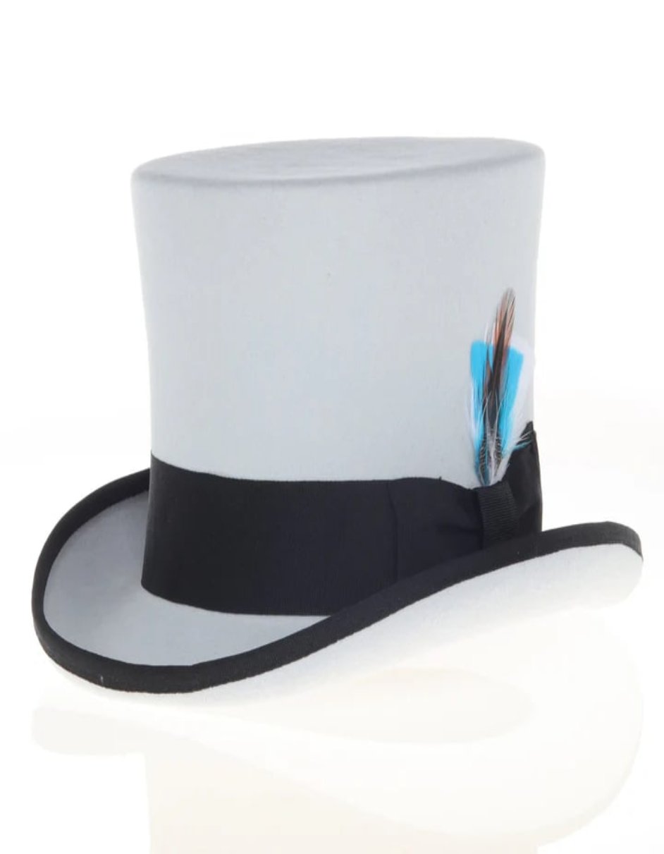 Victorian Steampunk Top Hat - 1800 19th Century - Dressy Loden Felt Top Grey and Black Hat - S