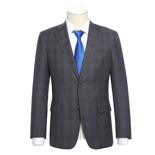 English Laundry Suits  Designer Brand - Stretch Performance Single Breasted Slim Fit Grey and Tan Plaid by English Laundry