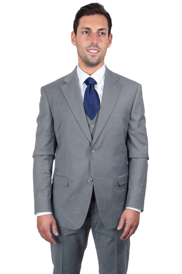 Cheap Suit - Men's Two Button Vested Stacy Adams Basic Grey Suit