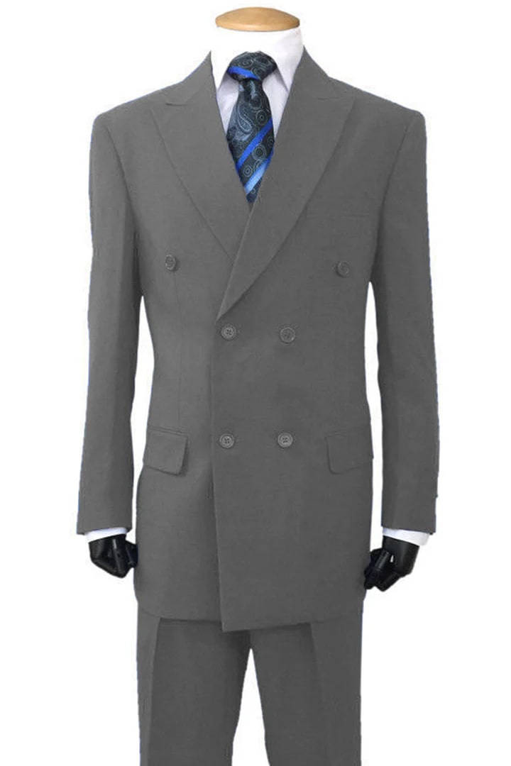 Cheap Priced Suit  - Mens Classic Fit Double Breasted Poplin Grey Suit - 38 Short Jacket+32 Waist Adjustable 28to34)(Height: 5 4 to5 7 )(Neck  15-16.5)S-M)