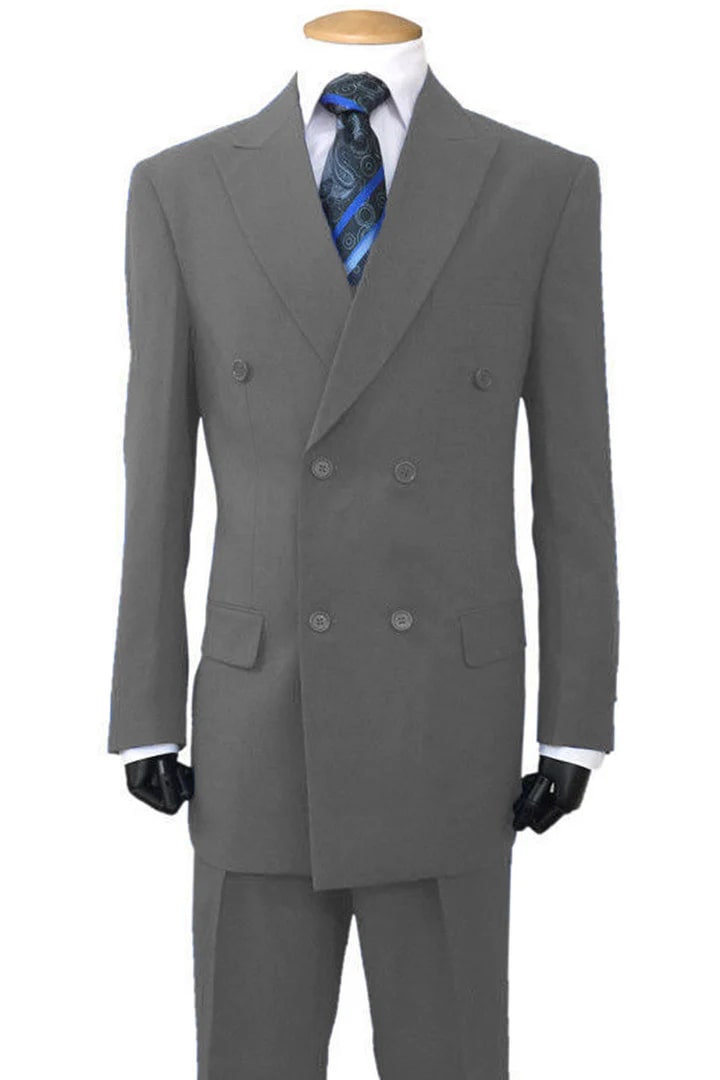 Cheap Suit - Mens Classic Fit Double Breasted Poplin Grey Suit