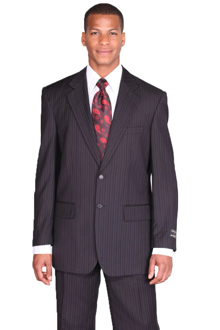 Cheap Suit - Mens 2 Button Modern Fit Banker Pinstripe Grey Suit